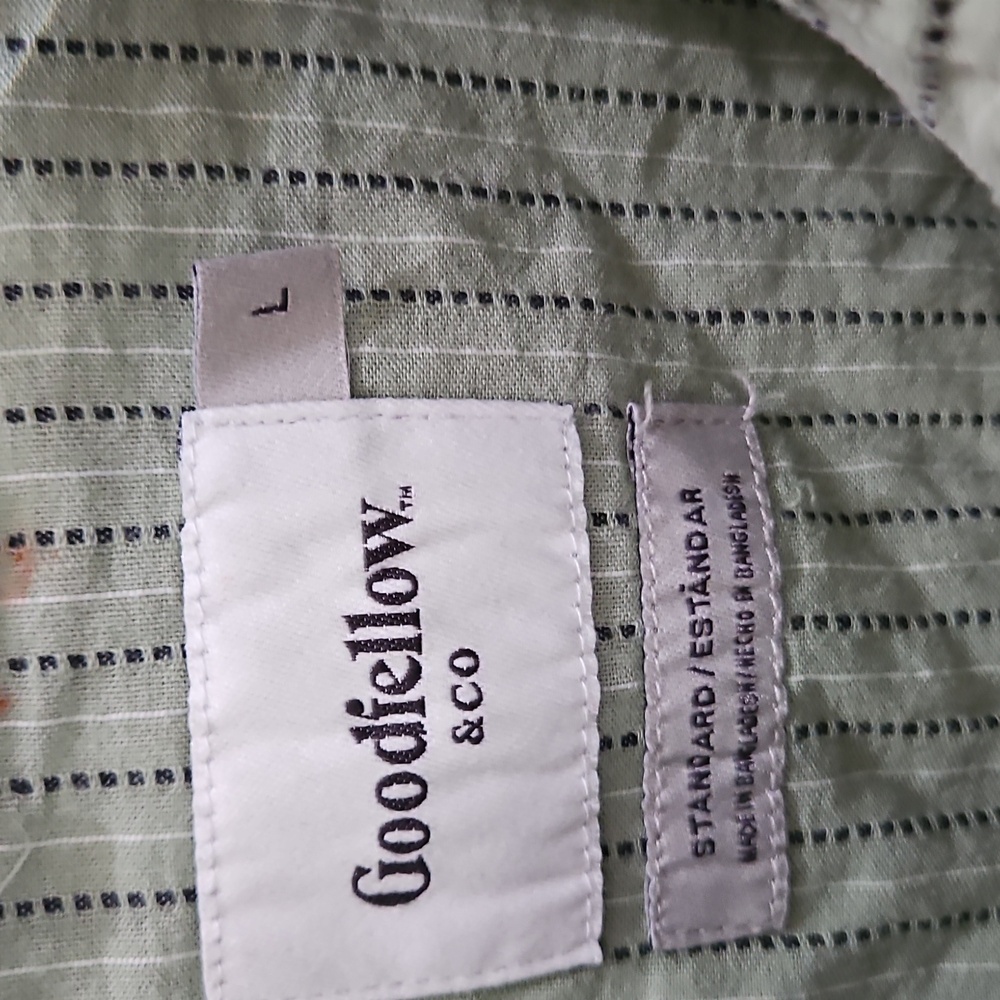 Goodfellow & Co Men's Green Striped Button-Down Shirt Short Sleeve Cotton Sz Lg - Picture 3 of 8